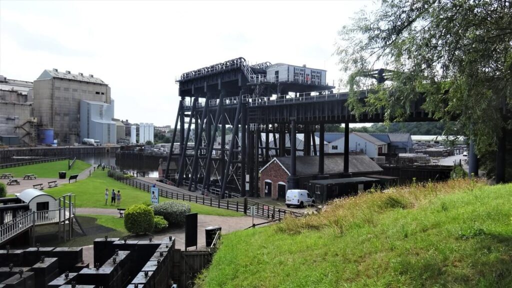 Anderton Boat Lift and its grounds viewed from the visitor centre in 2019