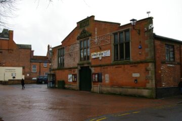 The entrance and brick frontage of Nantwich Market Hall
